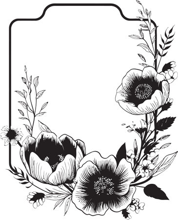 Sophisticated Floral Abstraction Hand Rendered Logo Graceful Minimalism Hand Drawn Noir Floral Emblemのイラスト素材