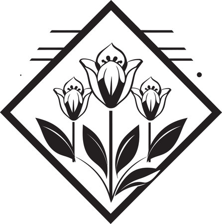 Minimalist Noir Petal Sketch Black Vector Icon Sleek Hand Rendered Vines Iconic Logo Designのイラスト素材