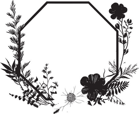 Chic Noir Petal Sketch Minimal Hand Drawn Emblem Clean Vector Botanicals Iconic Black Logo Elementのイラスト素材