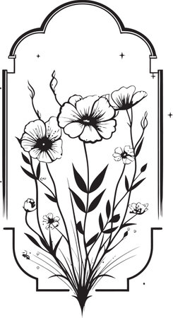 Clean Vector Petal Sketch Iconic Hand Drawn Emblem Elegant Minimalist Bouquet Black Vector Logo Elementのイラスト素材