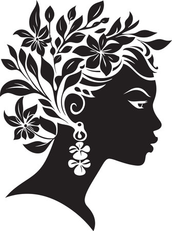 Minimalist Floral Profile Black Iconic Woman Sophisticated Bloom Visage Handcrafted Vectorのイラスト素材