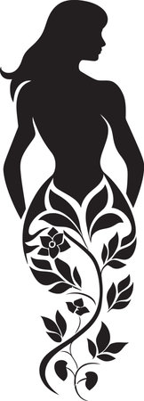 Chic Floral Harmony Woman Vector Profile Clean Floral Couture Black Hand Drawn Iconのイラスト素材