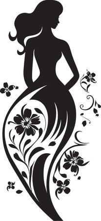 Chic Floral Harmony Woman Vector Profile Clean Floral Couture Black Hand Drawn Iconのイラスト素材