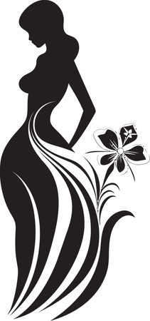Elegant Botanical Glamour Vector Woman Icon Graceful Floral Silhouette Black Face Emblemのイラスト素材