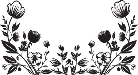 Chic Botanical Detail Black Logo Icon in Vector Artistic Hand Drawn Blossom Elegant Logo Designのイラスト素材