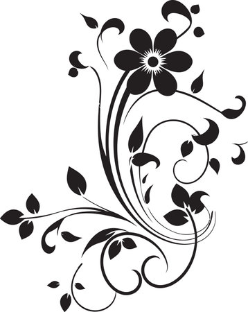 Whimsical Noir Blooms Hand Drawn Vector Emblem Elegant Botanical Impressions Black Iconic Designのイラスト素材