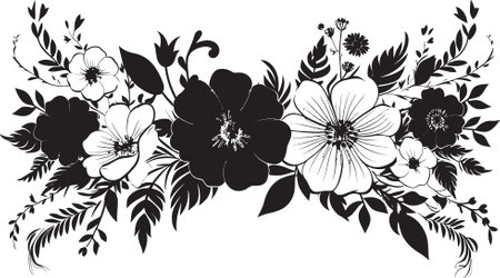 Graphite Botanical Artistry Black Emblematic Vectors Noir Blossom Silhouettes Invitation Card Floral Iconsのイラスト素材