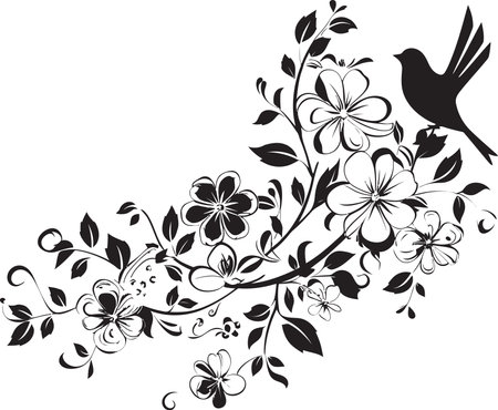 Intricate Noir Swirls Hand Rendered Vector Emblem Sleek Botanical Elegance Hand Drawn Black Iconのイラスト素材