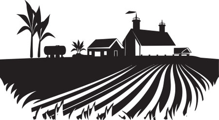 Farmstead Essence Black Vector Emblem Homestead Tranquility Farmhouse Iconのイラスト素材