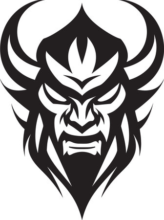 Hellish Stare Aggressive Devil Vector Icon Demonic Rage Black Logo with Devil s Faceのイラスト素材