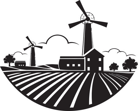 Farmstead Essence Agricultural Farmhouse Icon Harvest Sanctuary Black Vector Logo for Agricultureのイラスト素材