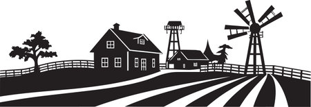 Agrarian Haven Agricultural Farmhouse Icon Farmhouse Legacy Black Vector Logo for Homesteadsのイラスト素材