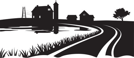 Nature s Retreat Agricultural Farmhouse Icon Rural Sanctuary Black Vector Logo for Agricultureのイラスト素材