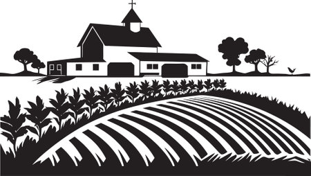 Rural Essence Black Vector Logo for Agriculture Harvest Haven Agricultural Farmhouse Iconのイラスト素材