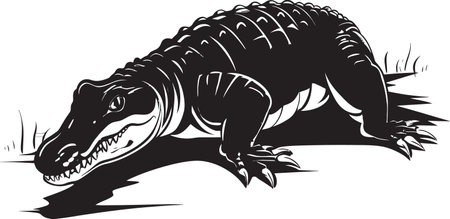 Jungle Sovereign Vector Alligator Emblem Primeval Hunter Black Alligator Icon Designのイラスト素材