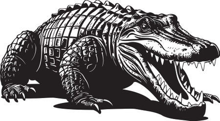 Reptilian Monarch Vector Alligator Emblem Lurking Scale King Black Alligator Iconのイラスト素材