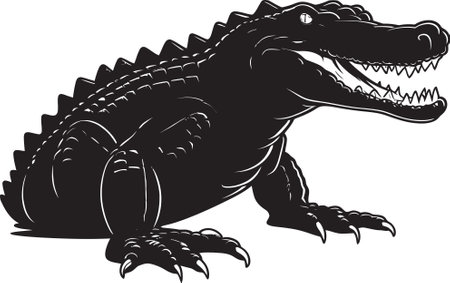 Wilderness Predator Alligator Emblem Design Jungle Guardian Vector Alligator Iconのイラスト素材