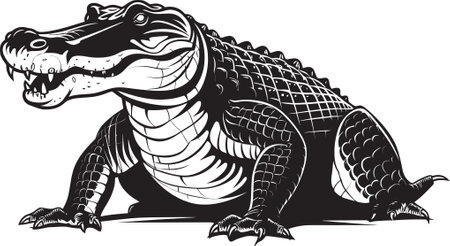 River Sovereign Alligator Black Emblem Design Lurking Predator Black Alligator Vector Iconのイラスト素材