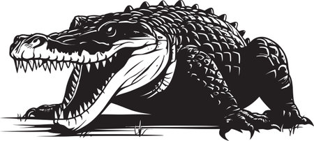 Untamed Majesty Alligator Black Logo Icon River Ruler Vector Alligator in Blackのイラスト素材