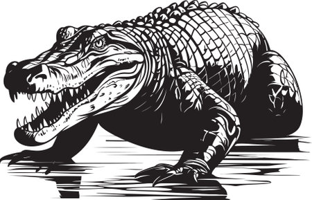 Reptilian Regal Vector Black Alligator Icon Untamed Majesty Black Alligator Emblemのイラスト素材
