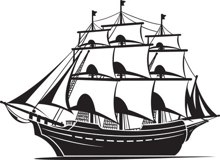 Historic Mariners Black Ancient Ship Legacy Vessel Vector Ship Emblemのイラスト素材