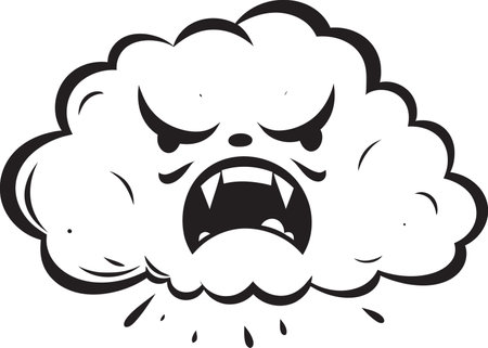 Thunderous Squall Angry Cloud Logo Stormy Fury Cartoon Cloud Black Emblemのイラスト素材