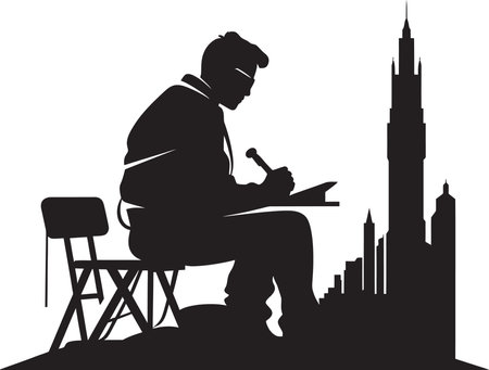 Architectural Maestro Vector Black Logo Icon Blueprint Visionary Architect Man Emblem Designのイラスト素材