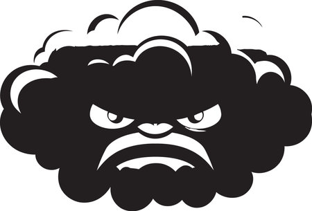 Wrathful Fury Black Cloud Character Logo Angry Cyclone Vector Cartoon Cloud Iconのイラスト素材
