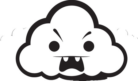 Enraged Thunderstorm Vector Angry Cloud Icon Dark Fury Angry Cartoon Cloud Emblemのイラスト素材