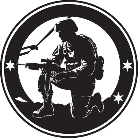 Militant Precision Armed Forces Emblem Design Warrior Valor Black Vector Soldier Logoのイラスト素材