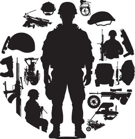 Strategic Defender Black Vector Armyman Logo Combat Vanguard Armed Forces Emblem Designのイラスト素材