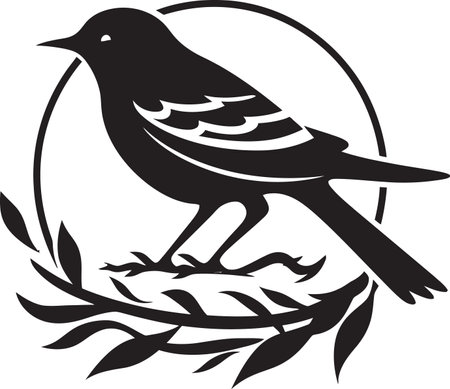 Aviary Builder Black Bird Icon Weaving Wings Vector Nest Emblemのイラスト素材