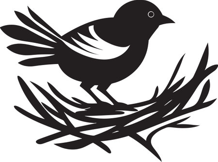 Winged Craftsman Vector Nest Emblem Aerial Nesting Black Bird Icon Designのイラスト素材