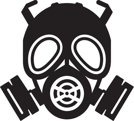 Nightfall Shelter Black Gas Mask Icon Symbol Noir Respirator Vector Gas Mask Emblem Designのイラスト素材
