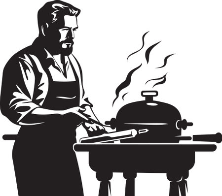 Vector Ember Elegance Black BBQ Logo GrillGlyphix Man BBQ Vector Symbolのイラスト素材