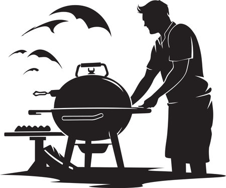 Grill Glyph Black Vector Man BBQ Icon Flavorful Fusion Vector BBQ Emblemのイラスト素材
