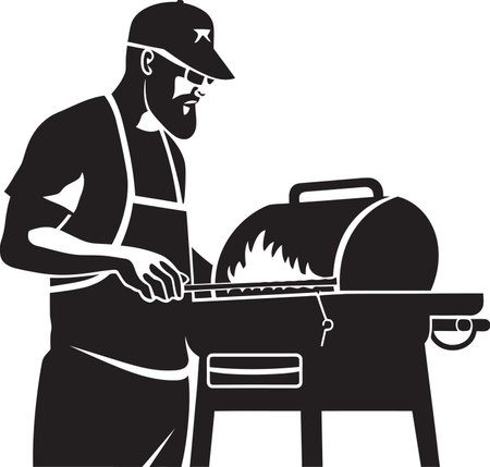 GrillGlyph Black Vector BBQ Symbol Flavor Fusion Man BBQ Icon in Vectorのイラスト素材