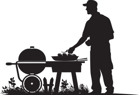 Vector Smoke Signals Man BBQ Design GrillGlyph Black Vector BBQ Symbolのイラスト素材
