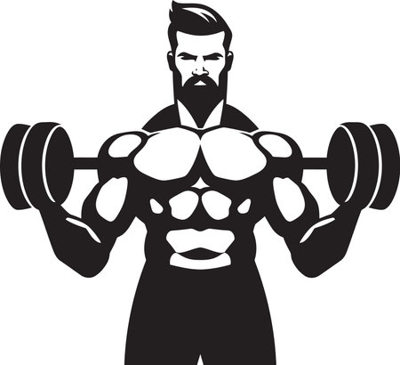 Power Thrust Black Workout Dumbbell Muscle Max Vector Man with Dumbbellのイラスト素材