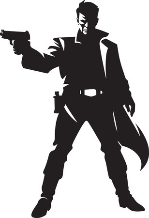 Vector Vigilant Gun Icon Design Gunman Graphix Black Vector Iconのイラスト素材