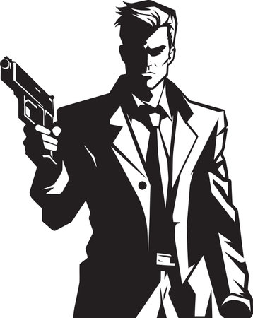 Aiming Ambition Vector Gun Icon Vector Vigilante Man with Gun Emblemのイラスト素材