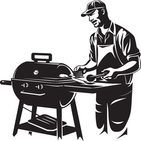 Charcoal Chef Black Vector BBQ Emblem Fire and Flavor Man BBQ Logo Vectorのイラスト素材