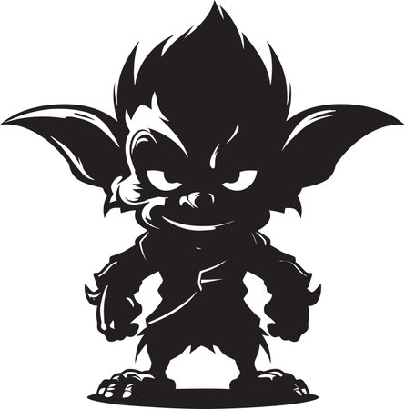 Goblin Giggles Black Cartoon Emblem Lilliputian Laughter Goblin Logo Vectorのイラスト素材