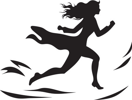 Sleek Speed Vector Icon of a Running Woman in Black Empowered Flow Black Vector Running Woman Iconのイラスト素材
