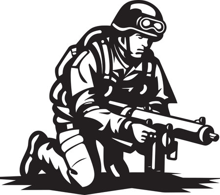 Rocket Blitzkrieg Soldier Firing in Black Vector Combat Arsenal Black Vector Soldier and Rocketのイラスト素材