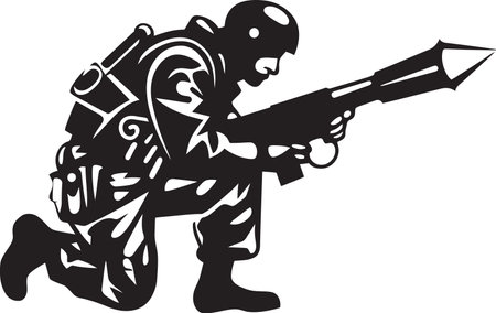 StrategicWarfare Rocket Soldier Black Icon CombatBlast Soldier Rocket Vector Emblemのイラスト素材