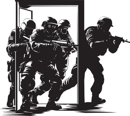 Rapid Entry Force Black SWAT Door Tactical Intrusion Impact Vector SWAT Kickのイラスト素材