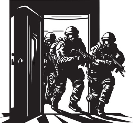Rapid Assault Door Kick SWAT Team Emblem Dynamic Breach Black Vector SWAT Door Kick Logoのイラスト素材