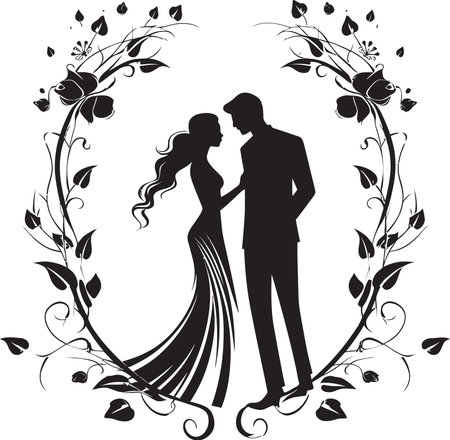 Floral Fusion Black Vector Design Enchanted Garden Love Floral Decor Iconのイラスト素材