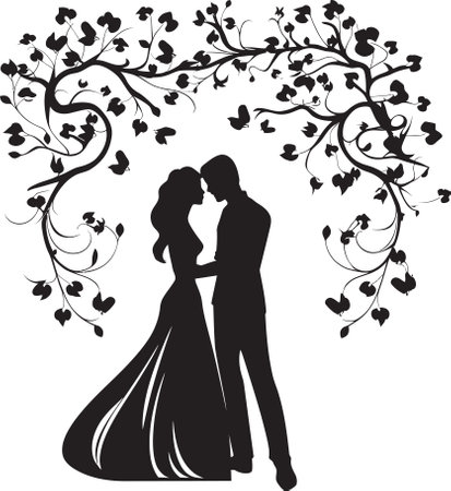 Eternal Petal Serenade Black Vector Design Floral Harmony Wedding Couple Symbolのイラスト素材